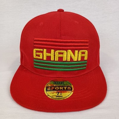 Ghana Men's Hat Size 7 1/4 Red Flat Brim Snapback Embroidered Cap