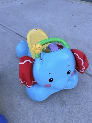 Fisher-Price Blue Elephant Ride-On Toy with Handle & Activity Buttons VINTAGE
