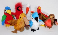 TY BEANIE BABIES-LOT OF 7 BIRDS W/TAGS-ORIGINAL '97, '98, '99- RETIRED-EC