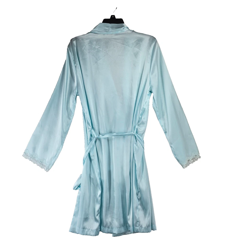 Conjunto de 2 camisón bata de cintura con corbata azul Adonna para mujer ribete floral de encaje talla M Foto 2 de 4