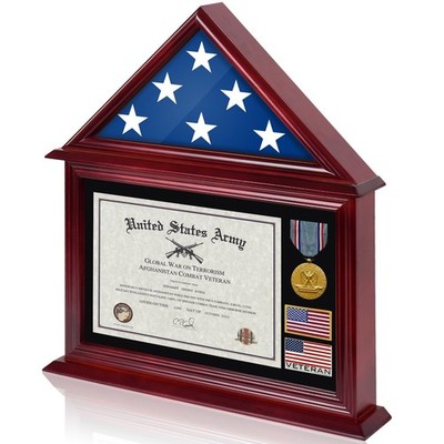 Solid Wood Flag Certificate Display Case Box with HD Tempered Glass Fit Small...
