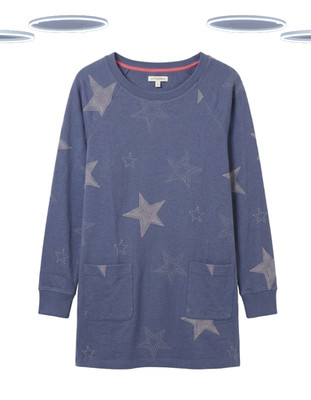 Ex White Stuff Women's Longline Sweat - Long Sleeve Embroidered Navy  (Size 12)