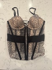 Victoria s Secret Black And Beige Tie Up Corset With Side Zipper Women s 32B