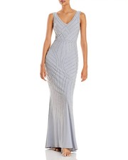 Aqua L133701 Womens Silver Embellished Column Gown Size 2