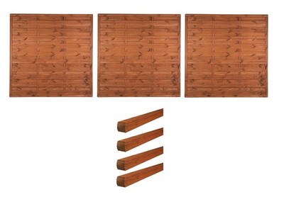 SET 3x WOLIN Sichtschutzzaun Gartenzaun + Pfosten Holz Teak 179x179cm Werth-Holz
