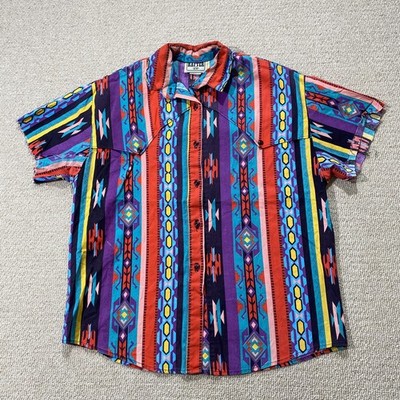 Vintage Rafter JX Western Shirt Damen 16 UK Large mehrfarbig aztekisch USA 90er