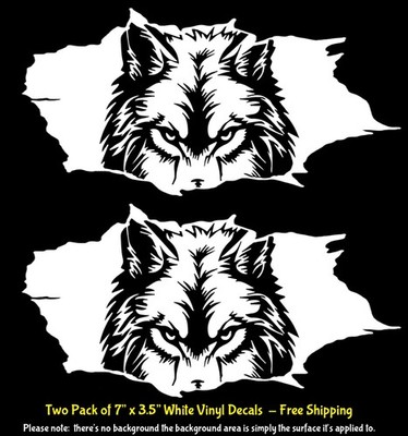 Wolf Peeking Two 7'' White Vinyl Decals Windows Car Truck Laptop Tablet