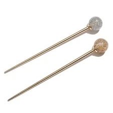 2Pcs Round Ball Metal Hair Stick Fork Hairpin Chopsticks for Women Lady Teen