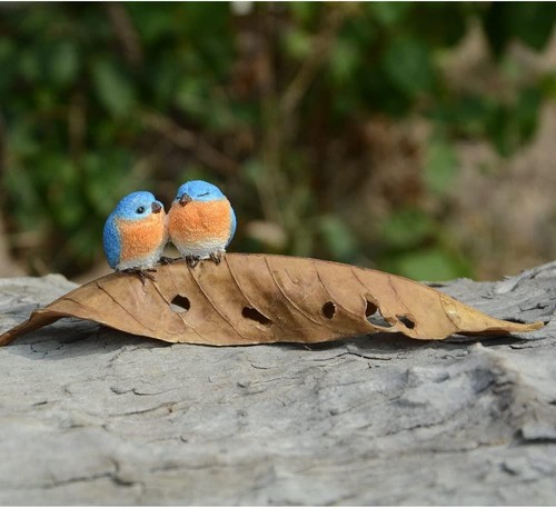 Bluebirds on Leaf Miniaturharz Fee Gartenvogel Figur wetterfest - Bild 2 von 2