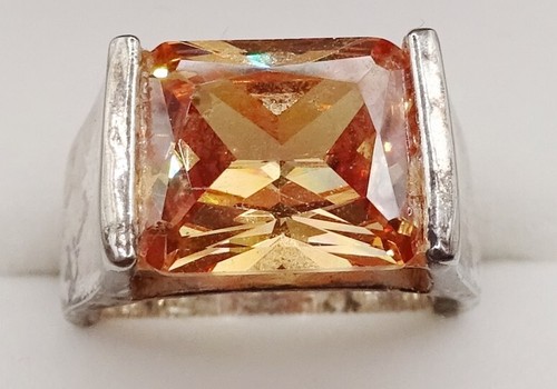 Vintage Sterlingsilber CW Ring mit großem rechteckigen Pfirsichstein Größe 5,5