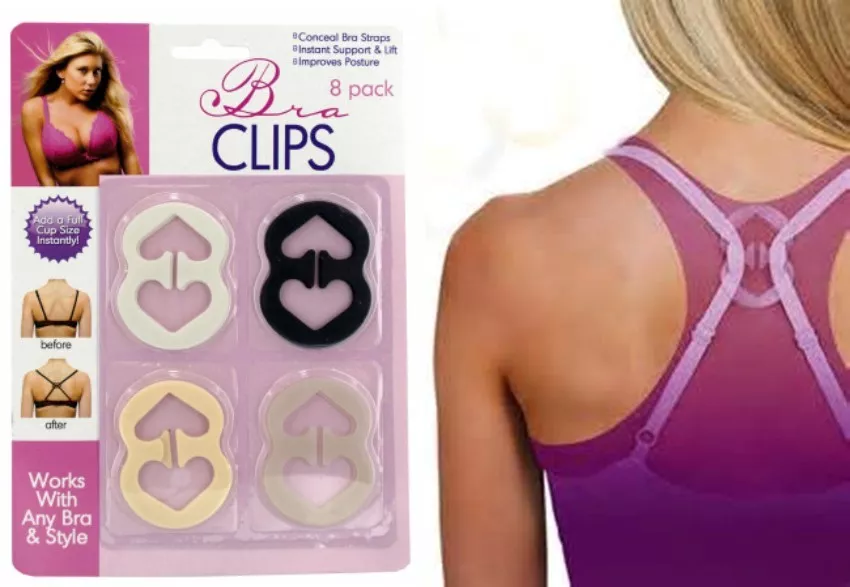 8 Piece Bra Strap Clips - Conceal Racer Back Straps Improves Support & Lift