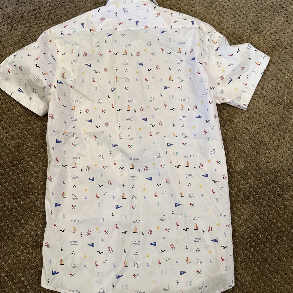 Tailorbyrd 短袖纽扣前衬衫 尺寸 Med 白色 火烈鸟/海滩 — 第 3/3 张图片