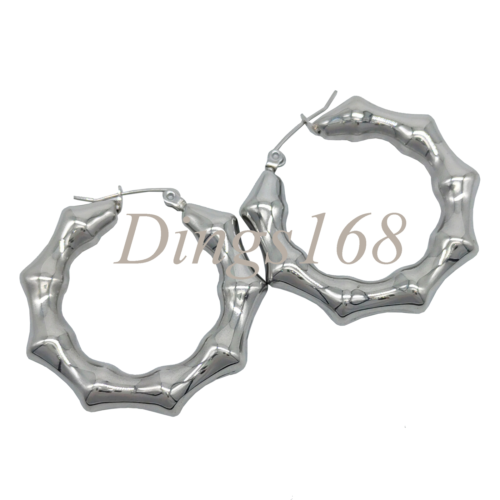 18K White Gold Filled Medium Bamboo Joint Hoop Earrings 1.5 Inch  