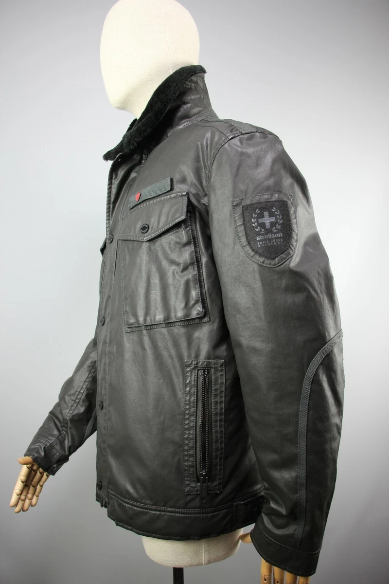STRELLSON Swiss Gross Mens Polar W Black Jacket With fur lining and collar Sz 50