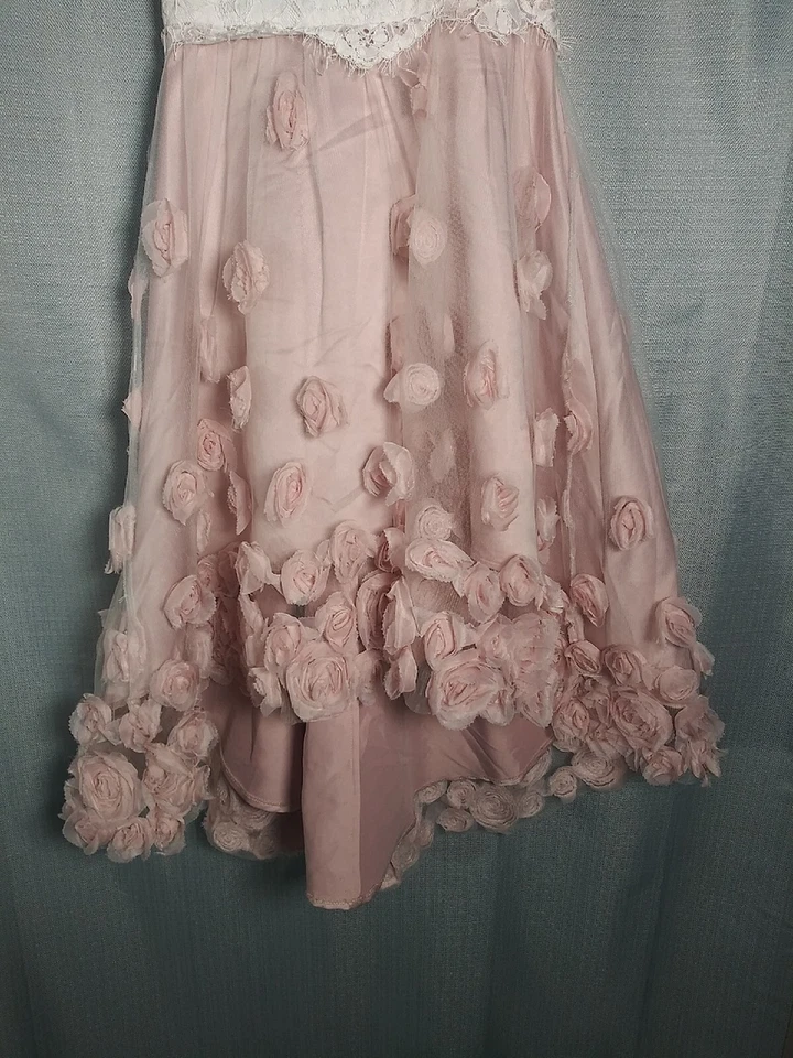 Monsoon Dress Girls 6 Roses 3D dusty pink blush rIvory Lace Sleeveless Hi Low - Image 3 of 4
