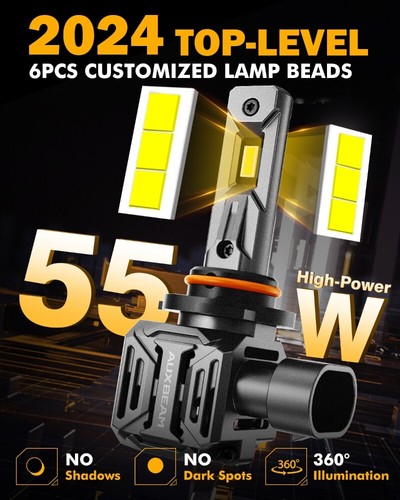 AUXBEAM 9005+9006 44000LM LED Headlight Canbus High Low Bulbs 6500K Bright White - Picture 2 of 12