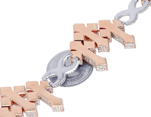 Infinity Baguette Cross 16 2/5CT Real Diamond Bracelet 10k Rose White Gold - Picture 3 of 4