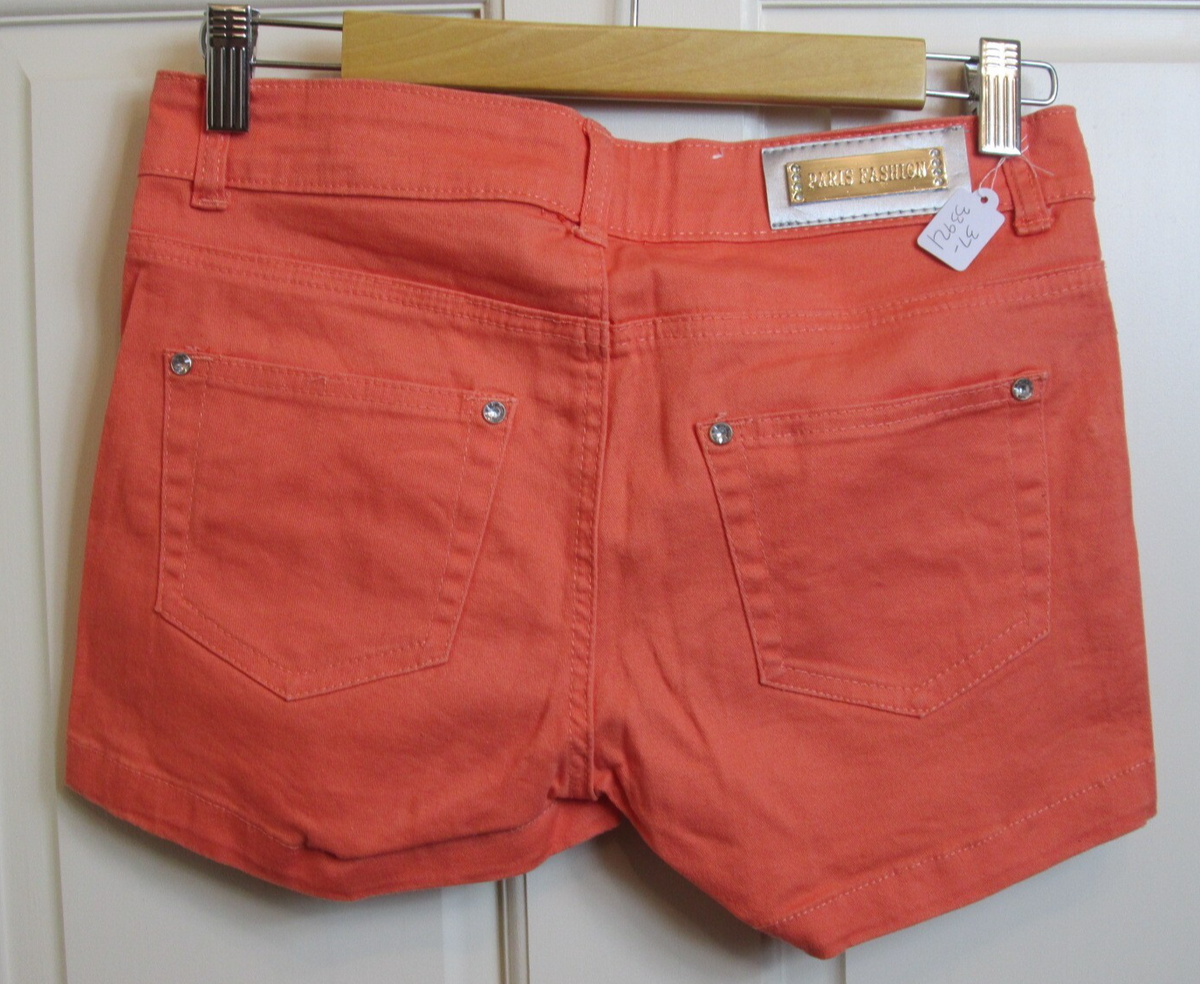 Paris Fashion Orange Jean Shorts Juniors Waist 29 Stretch