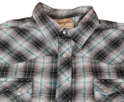 Vtg Wrangler Pearl Snap Shirt Men 2X Red Plaid Western Cowboy Rodeo Biker Rodeo