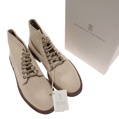 Brunello Cucinelli NWB Lace Up Ankle Boots Size 42 9 US Solid Beige Canvas