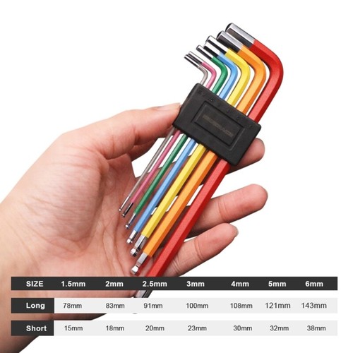 7 Piece Long Ball End Hexagon Allen Key Set 1.5 6mm Hex Key for Bicycles - Imagen 8 de 8