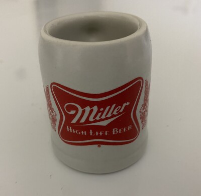 Miller High Life Bier Miniatur Mini Becher Schnapsglas 2,25'' Keramik weiß rot 