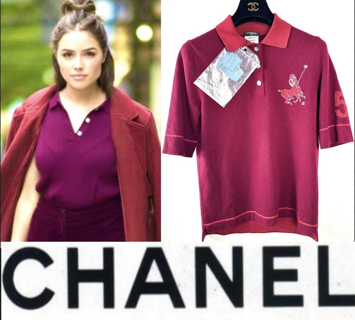 Chanel Vintage 2013 Red Polo Sweater Top 34 36 38 2 4 6 Logo Patch