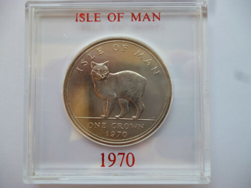 1970 Isle of Man Crown coin uncirculated Manx Cat, in a near scratch free case. - Picture 1 of 2