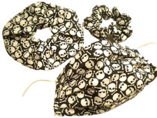 ADULT FACE MASK SCRUNCHIES HAIR TIE SET 100% COTTON MADE IN USA! SKULL & BONES!!