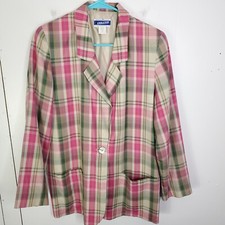 Pendleton Blazer Womens S Plaid Pink Green Made In USA Vintage One Button