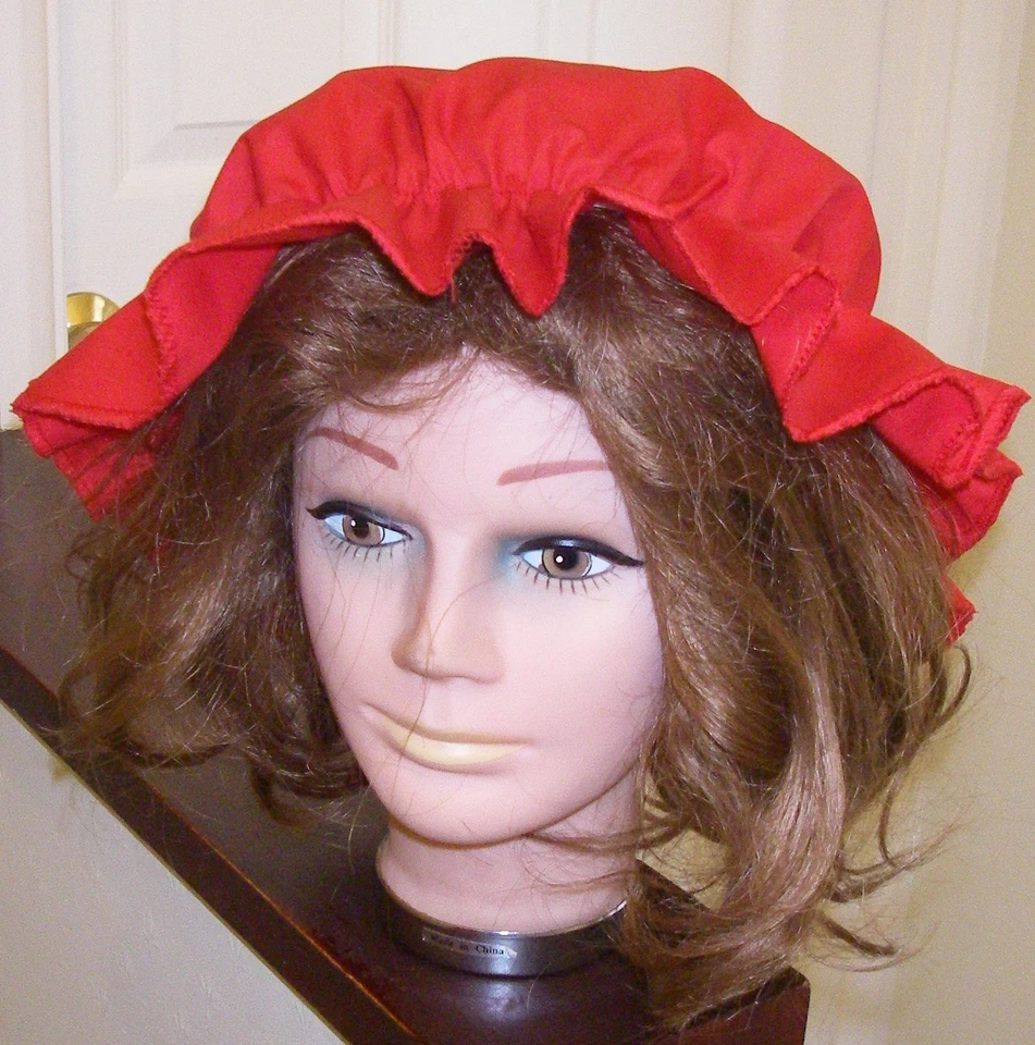 Victorian RED Mob Maid Mop Cap Fancy Dress Hat Accessory One Size Tudor   - Image 3 of 3