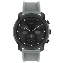 MOVADO BOLD 3601050 BLACK CHRONOGRAPH DIAL GRAY SILICONE STRAP MENS WATCH