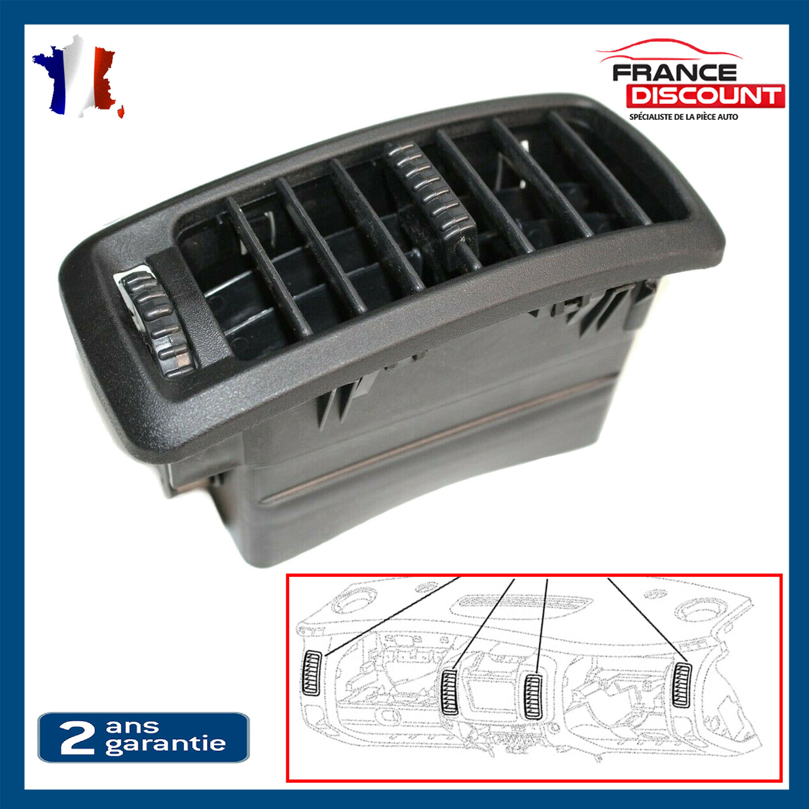 Grille aeration chauffage 7701054458 pour corriger ventilation bloquee Renault Trafic II