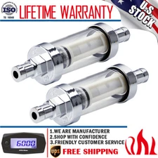2X Universal 10mm 3/8'' Chrome & Glass Fuel Filter Petrol Diesel Inline Reusable