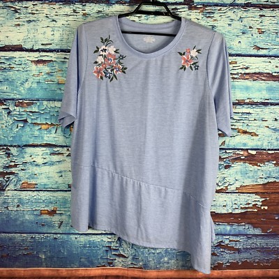 Lane Bryant Long Asymmetric Hem Top Tee Plus 26/28 3X Light Blue Floral