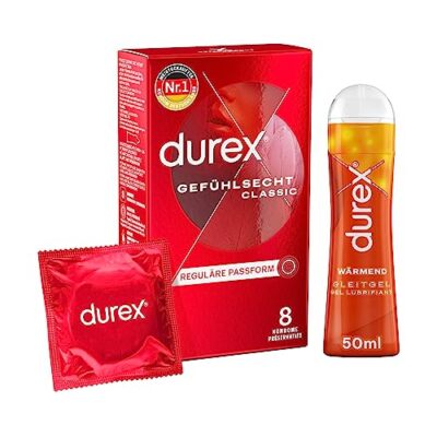 Durex Gefühlsecht Classic Kondome 8 Stück & Play Wärmend Gleitgel 50ml