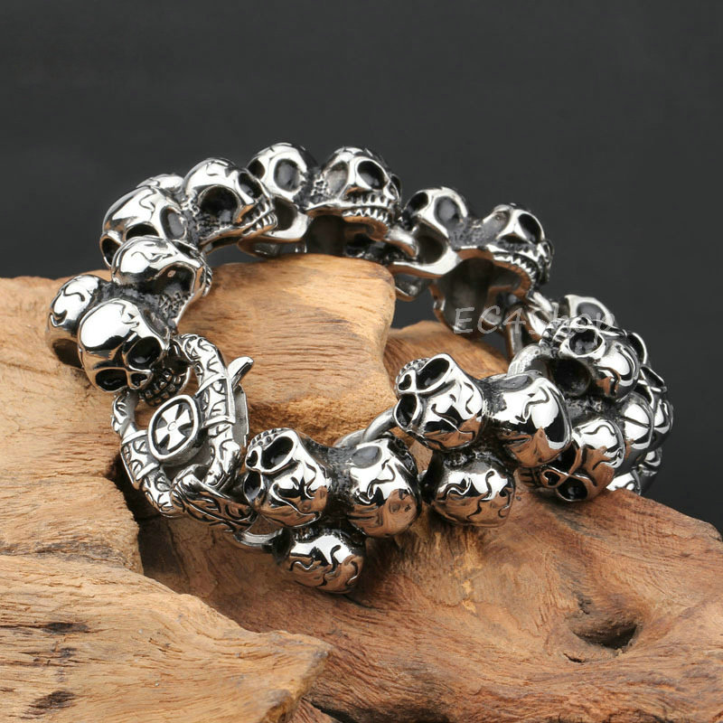 Men's Heavy Punk Skulls Chain Link Biker Stainless Steel Bracelet Men's Heavy Punk Skulls Chain Link Biker Stainless Steel Bracelet