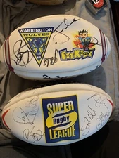 2 rugby balls Signed By Team Players Warrington Wolves And Super Rugby League Si