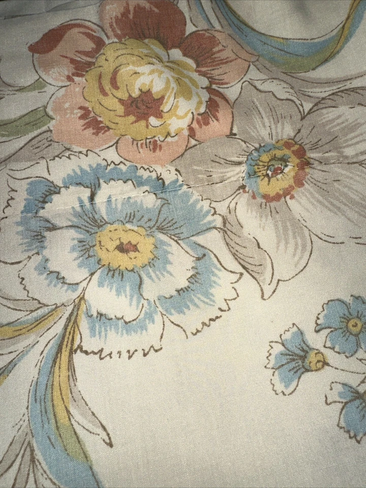 VTG JCPenney Flat & Fitted Full Cream Colored Beautiful Percale Pattern - Image 3 of 4