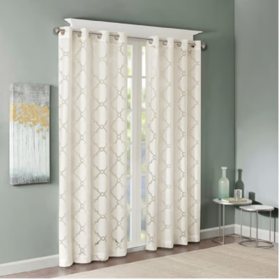 Madison Park Eden Fretwork Burnout Sheer Curtain Ivory  Panel 50''x95''- 2 pcs