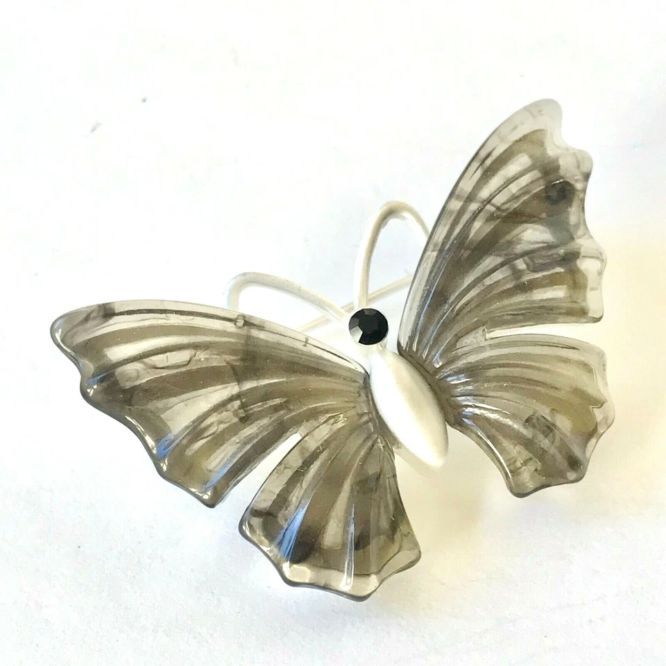 Broche Pin Mariposa Ámbar Plateado Vintage Plateado Insecto Simulado Hecho en EE. UU. Foto 4 de 4