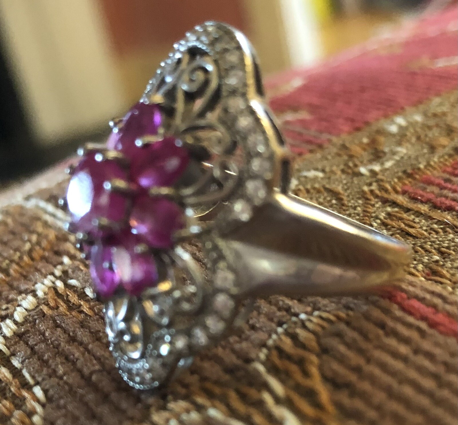 Sterling Silver Ruby Floral Flower Ring - image 6