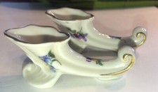 Pair Of Miniature Porcelain Cornucopia Spill Vases 2.5” Long Crown L Marking