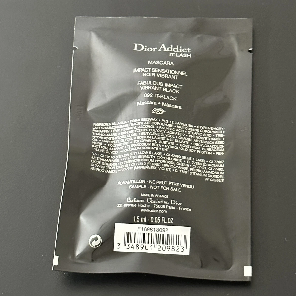 NEW Dior Addict IT-LASH Mascara 092 IT Black SAMPLE SIZE 0.05 FL OZ Travel