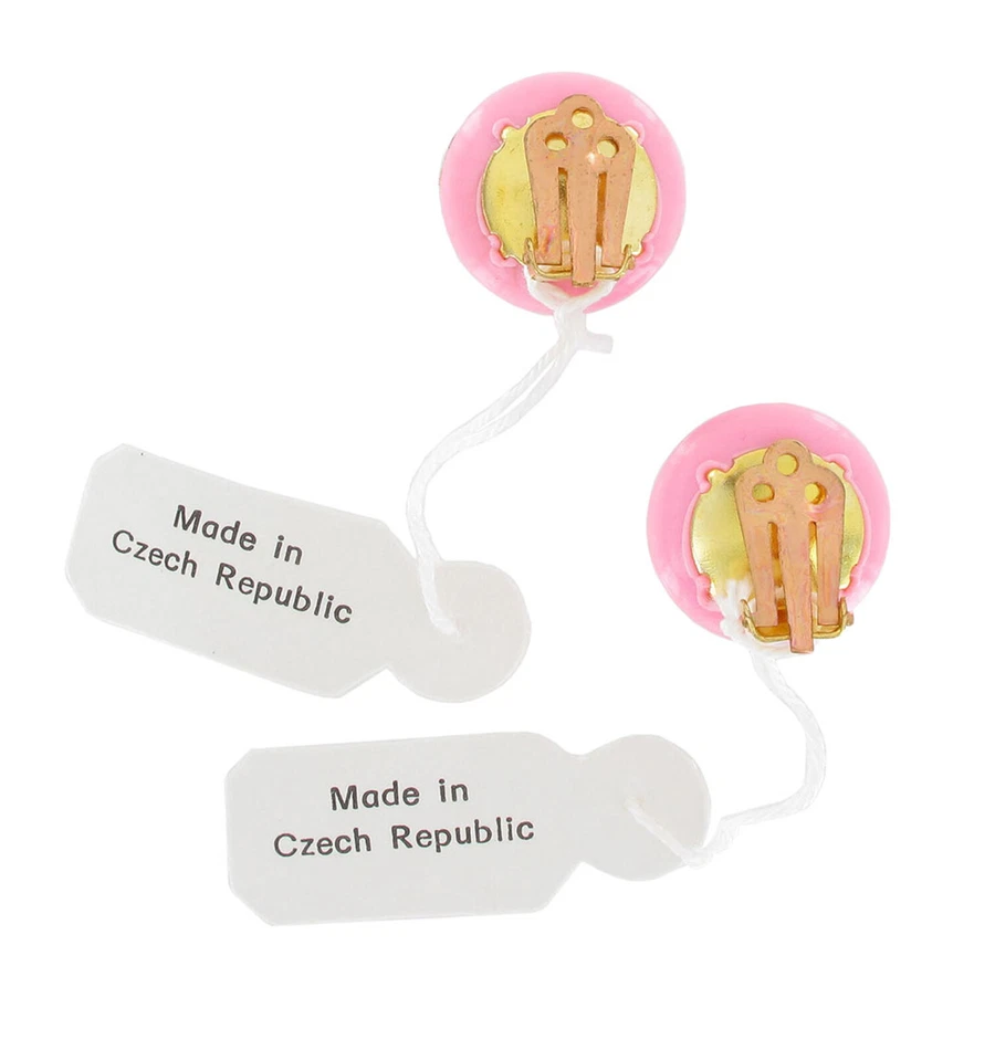 Big Button Clip On Earrings Large Plastic Pink Gumball Made In Czech 3/4" - Image 3 of 3