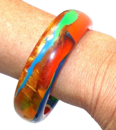 Sobral Pollock PB24 Multicolor Swirled Artist Made Statement Bangle Bracelet - Picture 2 of 9
