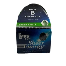 Leggs Sheer Energy Sheer Pantyhose Size B OFF Black Sheer Toe NOS 60924 Vintage
