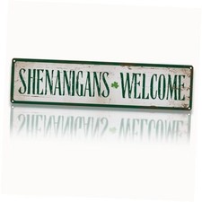Retro Tin Metal Sign, Shenanigans Welcome St Patrick  s Day Wall Art, Vintage