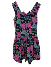 Vintage 80s Sugar Floral Dress Size 7 Multicolor Sleeveless Bow Twee Retro