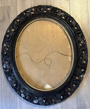 Antique Black and Gold Wood Baroque Rococo Oval Picture Frame 27 X 23 Large
